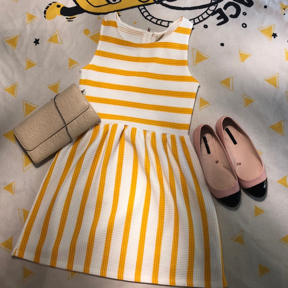 Zara Girls Yellow White Stripped Dress